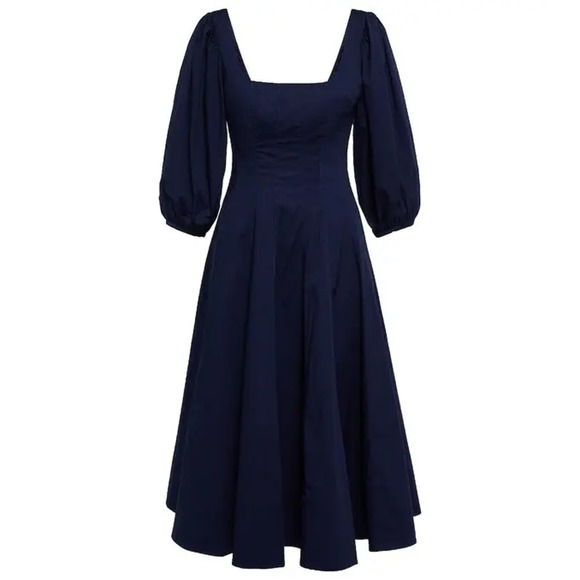 Staud Swells Puff Sleeve Poplin Midi Dress - 2 - Black - Picture 1 of 8